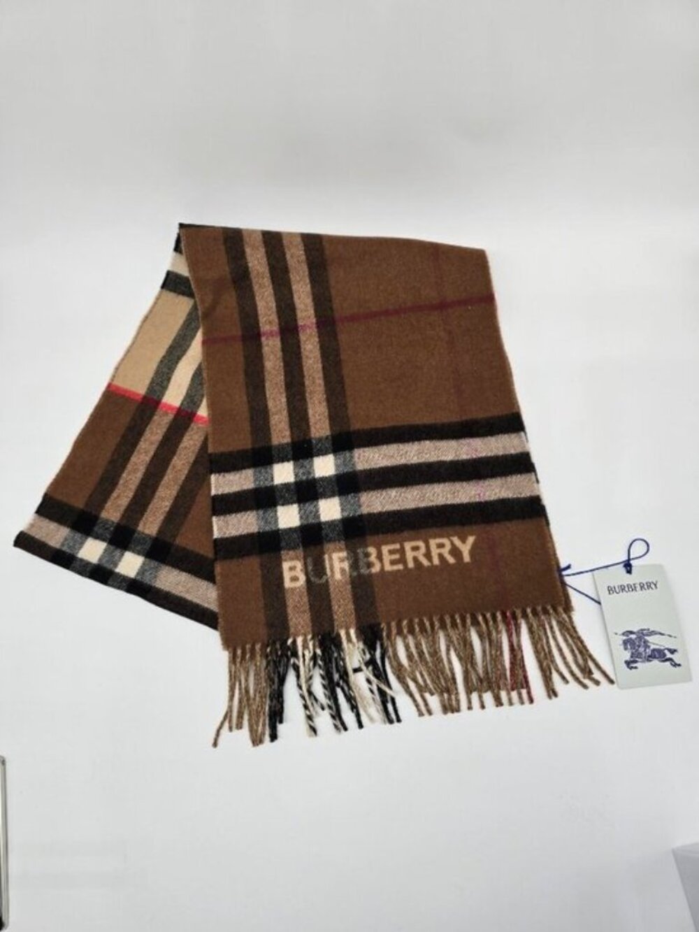 NWT Authentic Burberry Brown Vintage Check Logo Scarf Wool - Picture 2 of 12